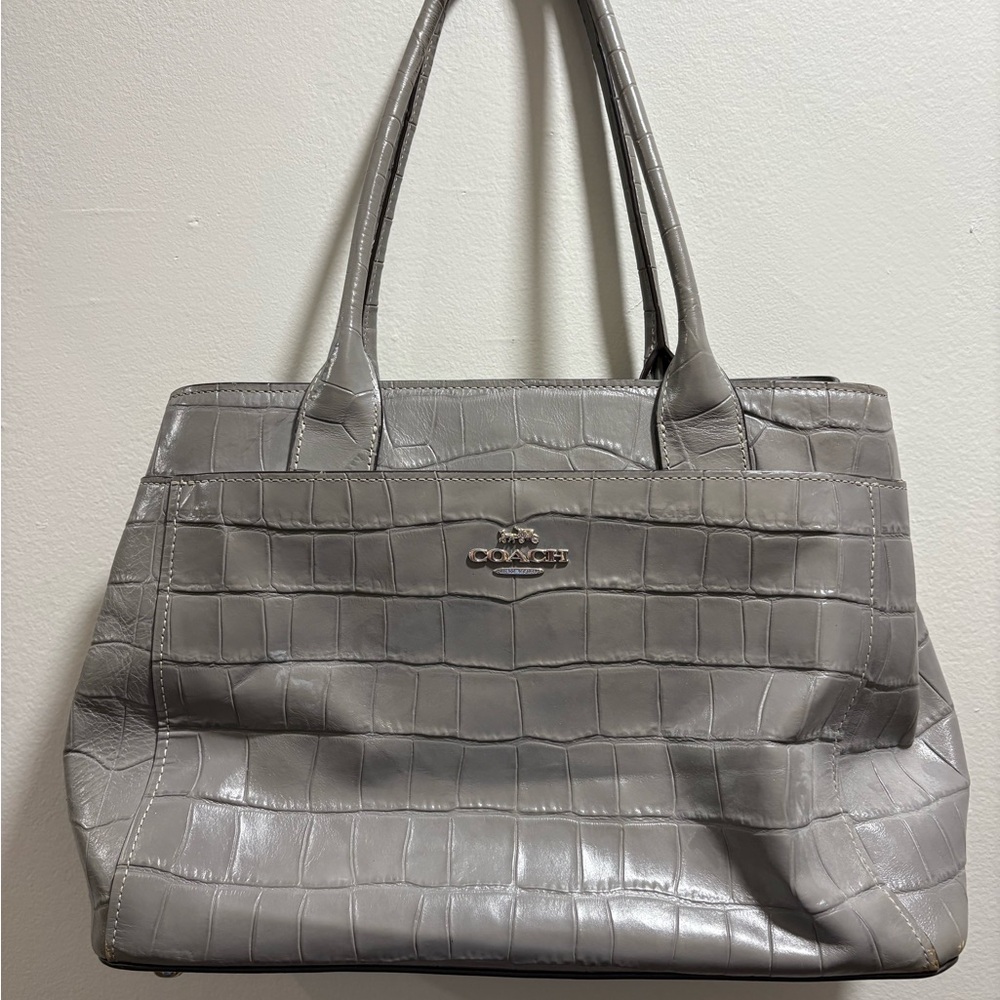 Coach Silver Crocodile Embossed Tote
